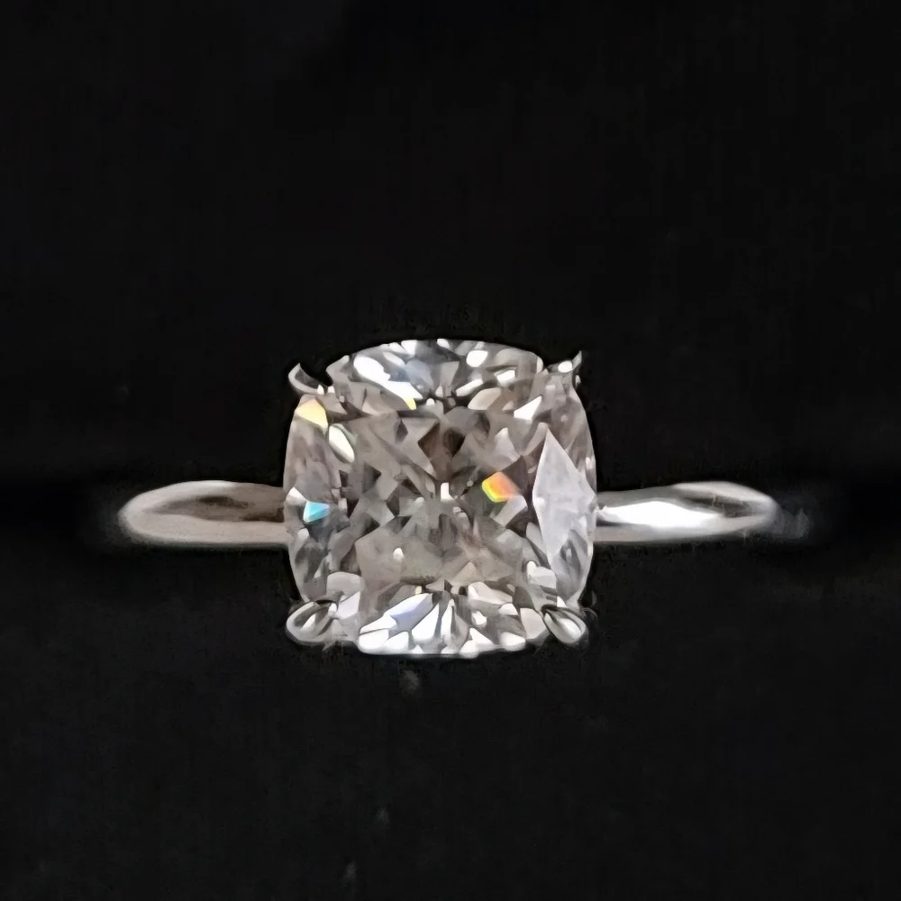 Cushion Cut 2ct Solitaire Moissanite 14k White Gold Vermeil Size 5.5 Ring - Picture 2 of 7